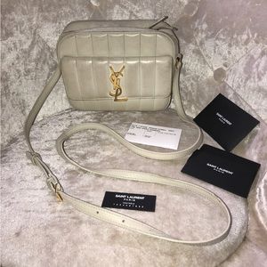 YSL Vicky camera Crossbody Vertical Quilted Shoulder Bag in beige